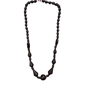 Black Beaded Necklace Faceted‎ Statement Jewelry Elegant Fashion Accessory